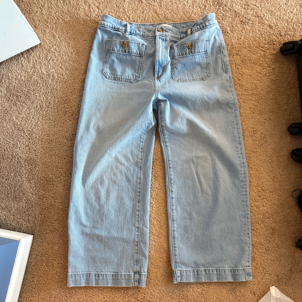 LOFT Palmer Wide Leg Crop Jeans in Light Vintage Indigo Wash